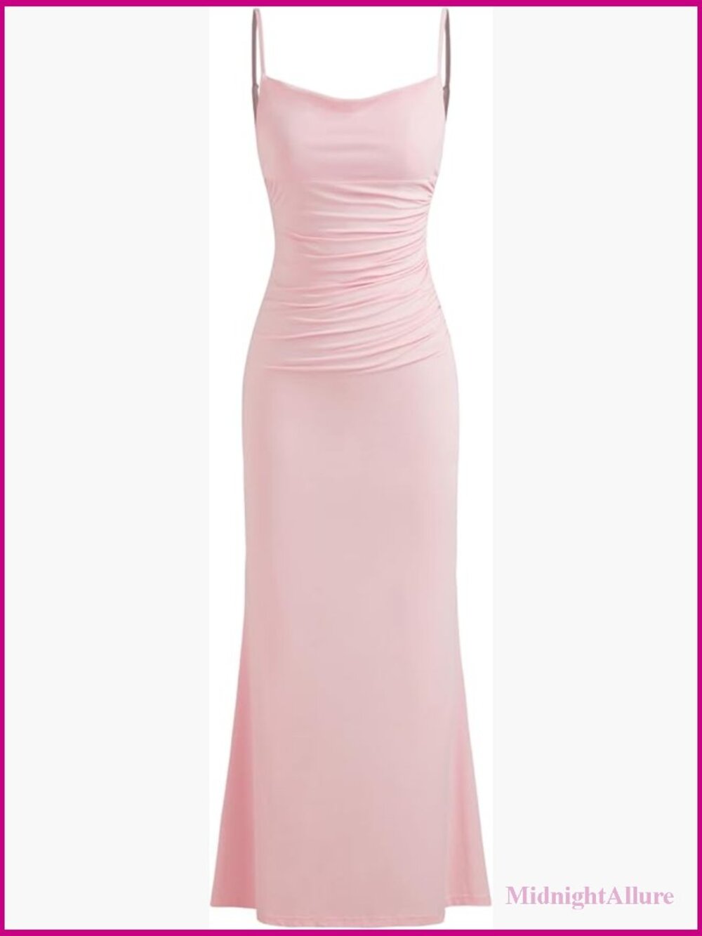 Cowl Neck Backless Maxi Dress Ruched Formal Gown Spaghetti Straps
